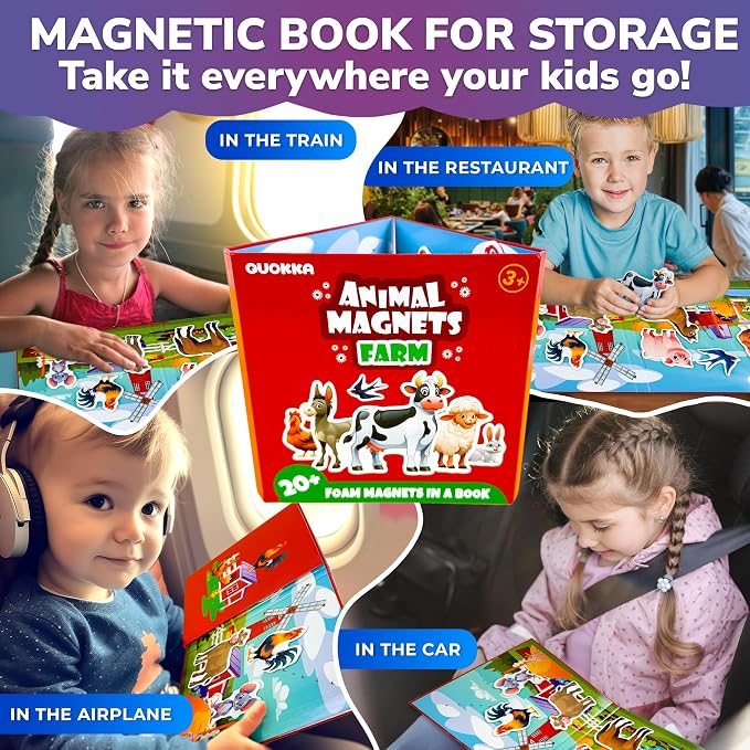 Travel Magnetic Puzzles for Toddlers 1-3 - 20+Pcs Toddler Puzzles Ages 2-4 | Farm Magnet Puzzles with Extra-Long Play Book - Strong Magnets for Car Activities - Travel Toys for Kids Ages 3-5