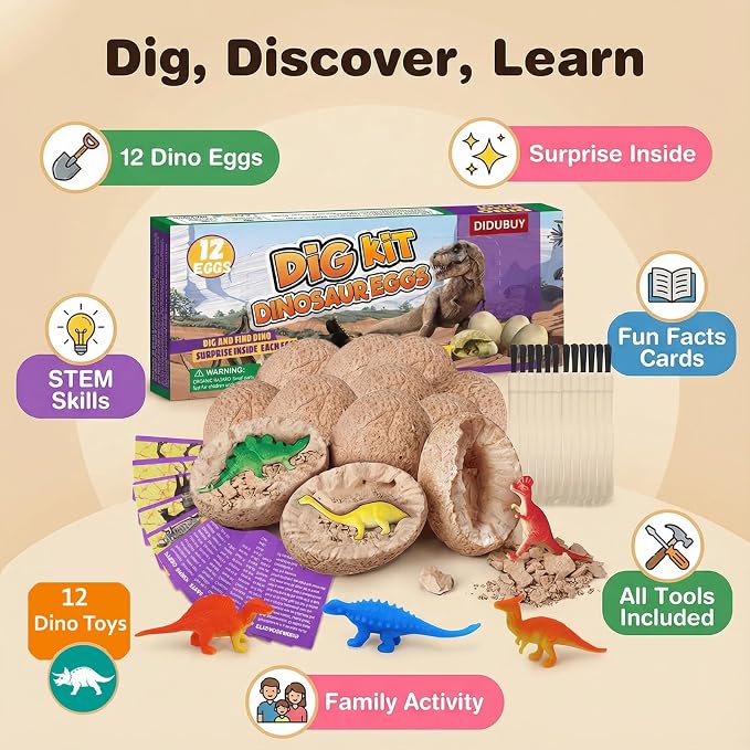 Dino Eggs Dig Kit, 36 Pack Dinosaur Eggs Excavation Science Experiments Kits for Kids 4-12, Dinosaur Toys for 3 4 5 6 7 8 9 10 Year Old Boys Girls
