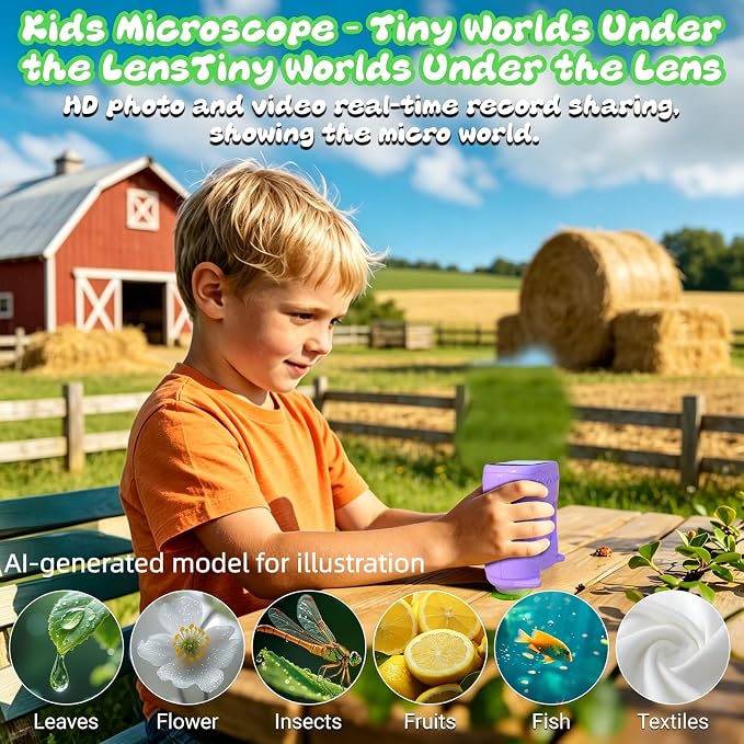 2.0" Handheld Microscope for Kids, 2 in 1 1000X Pocket Digital Microscope & 10X Telescope for Kids - Science Kits STEM Toys - Gifts for Boys Girls Ages 3 4 5 6 7 8 9 10 11 12 (Purple)