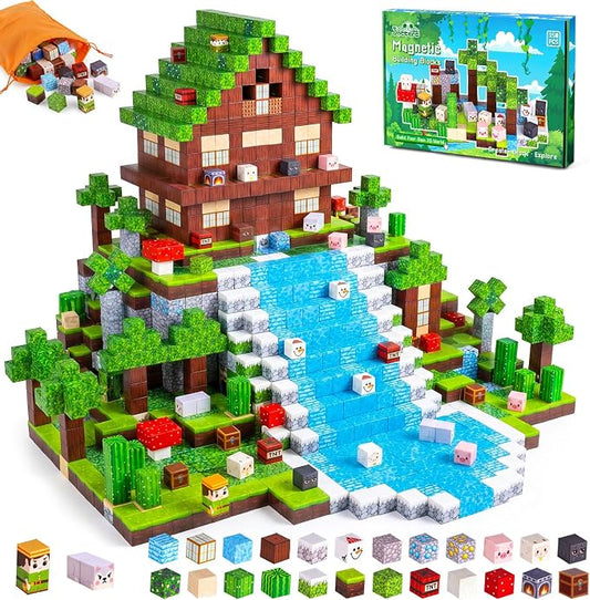 3 otters 150PCS Magnetic Blocks, with a Storage Bag, Forest Explorer | Sensory Stacking Toy for Kids, Stem Learning, Preschool, Classroom, Screenless Activities, and Birthday Gifts