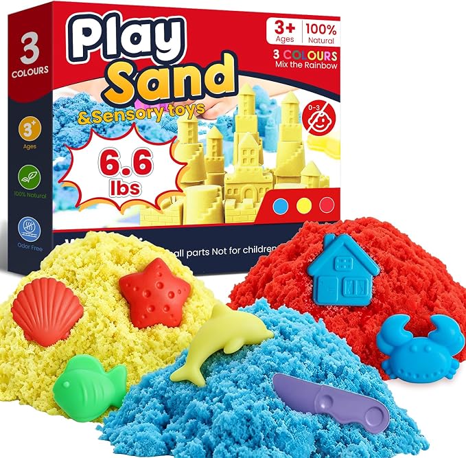 FURWEY Play Sand Set,6.6lbs Colorful Sensory Sand,10 Tools Molds,Art Kit | Play Sand Art Kits for Children Ages 3+ to Relaxing Creative Activities, Sensory Play Set with Tools