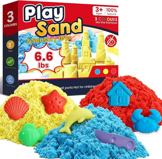 FURWEY Play Sand Set,6.6lbs Colorful Sensory Sand,10 Tools Molds,Art Kit | Play Sand Art Kits for Children Ages 3+ to Relaxing Creative Activities, Sensory Play Set with Tools
