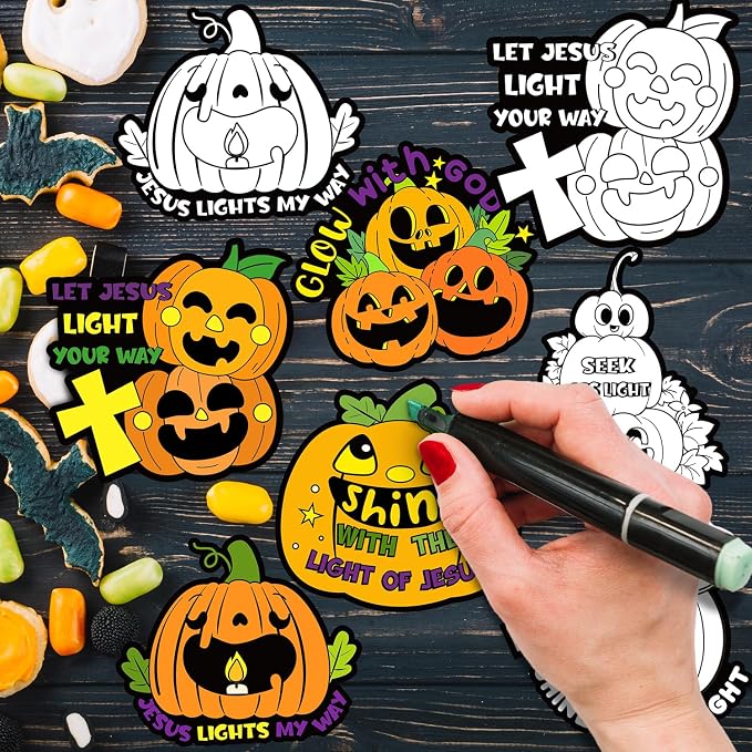 Halloween Coloring Arts Crafts Kits - 30Pcs Halloween Pumpkin Color Your Own Magnets for Kids Christian Blank DIY Coloring Magnets for Fall Party Fridge Refrigerator School Classroom Activities Decor