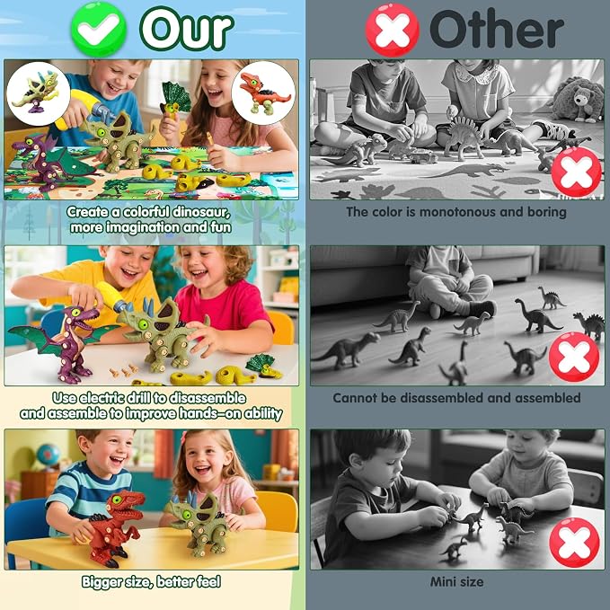Take Aprts Dinosaur Toys for Kids Age 3 4 5 6 7 Boys with Electric Drill & Play Mat STEM Toys DIY Learning Educational Toy Ideal Birthday Christmas Easter