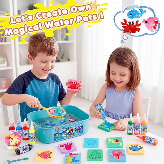 URMYWO Magic Water Elf Toy, Aqua Fairy Water Gel Kit, Squishies Water Pets | 12 Gels & 10 Molds, DIY Squishy Maker Set, Create Your Own Squishies Sensory Toys Crafts, Summer Gifts for Boys Girls