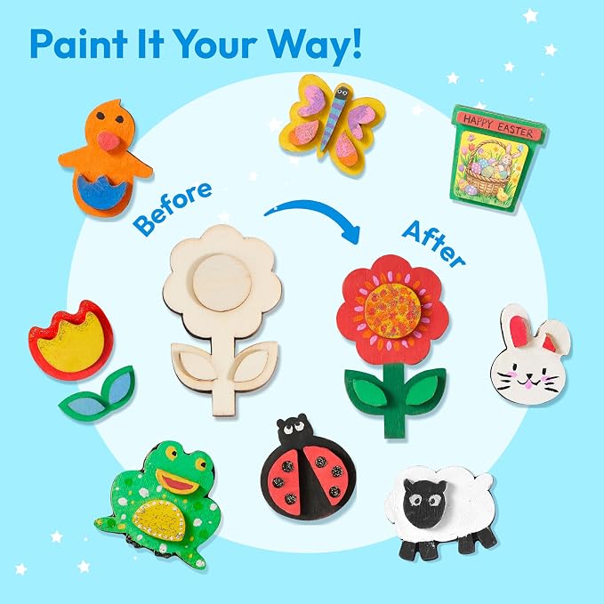 JOYIN 12 Wooden Magnet Creativity Arts & Crafts Painting Kit for Kids, Decorate Your Own Painting Gift for Halloween Crafts, Birthday Parties and Family Crafts, Party Favors for Boys Girls