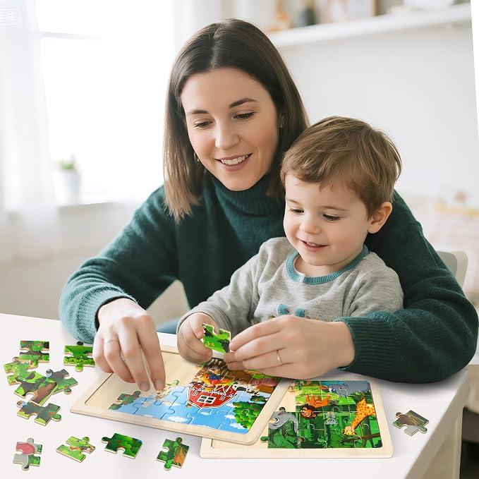 6 Packs Puzzles for Kids Ages 4-6,24Pcs Wooden Puzzles for Kids Ages 3-5 | Dinosaur,Animals,Vehicle,Space,Farm, Jigsaw Puzzles,Preschool Educational,Toys Gifts,for Children,Ages 3+Year Olds,Boys Girls