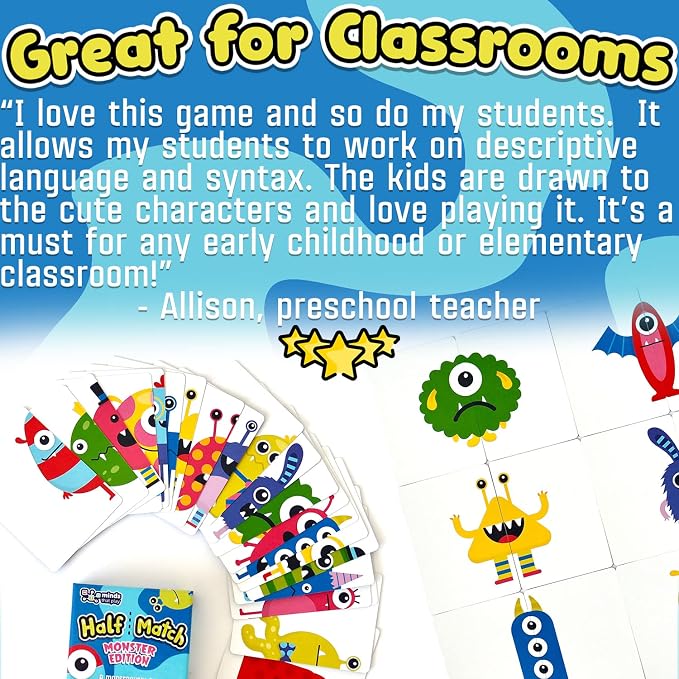 Minds That Play Monster Edition - Back to School Game for Fun Educational Matching - Memory Card Game for Kids Ages 4-5 - 6-7 - 8-9 - Perfect for Family & Children - Speech Therapy