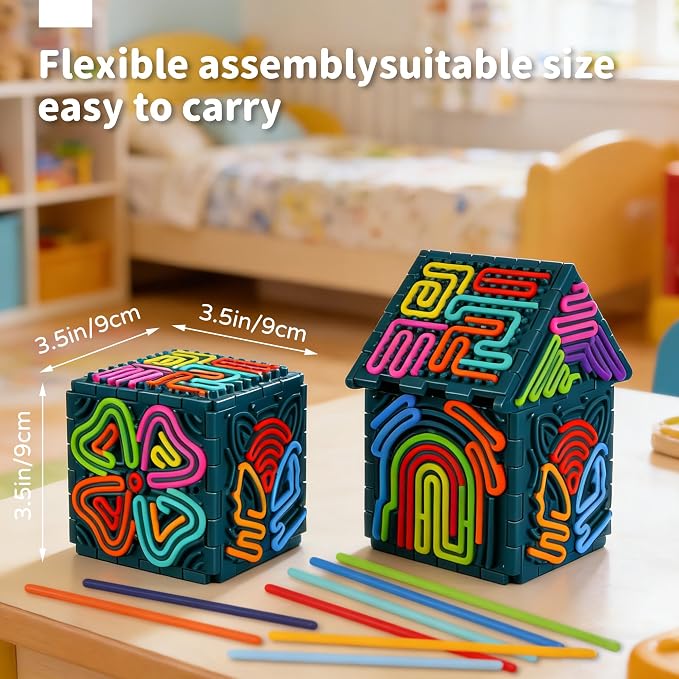 Sensory Fidget Toys for Kids Adults，3D Sensory Activity Board for Stress Anxiety Autistic ADHD，Contains 30 Silicone Cords，Silent, Calming, Focus, Fingertip Gift for Girls Boys