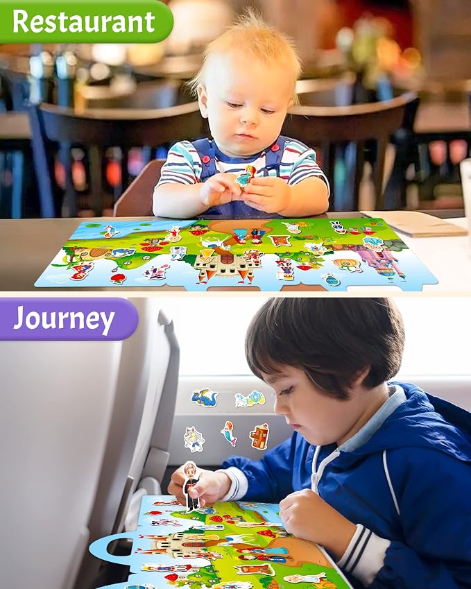 Benresive Reusable Sticker Book for Toddlers, Travel Stickers for Kids | Toddler Toys, Boys Girls Birthday Gifts, Airplane & Road Trip Essentials Kids, No Mess Waterproof Toddler Crafts Activities