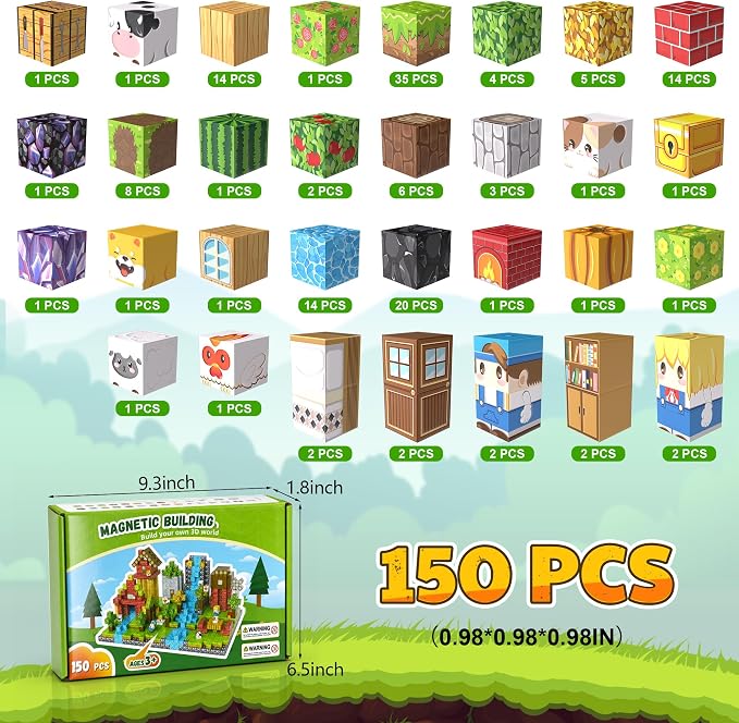 150PCS Magnetic Blocks, Magnetic Building Blocks, 0.78in Magnetic Building | STEM Game Stacking Toys for Kids, Birthday Gifts for Boys and Girls Age 3+ Years Old