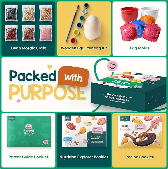 Baketivity Powerful Proteins Kids Nutrition Kit STEM Birthday Gift for Kids | Includes Recipes, Activity Booklet, and Protein-Themed Challenges an Educational Food Learning Kit for Homeschool Activities