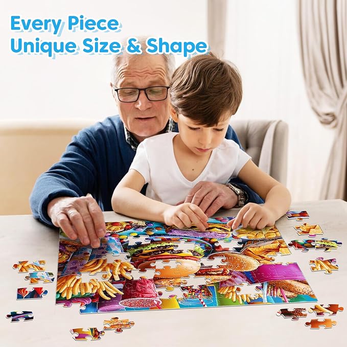 4 Packs 100 Piece Puzzles for Adults - Forest Animals, Flower Shop, Succulents, Hamburgers Large Piece Puzzles for Seniors Adults Jigsaw Puzzle for Kids Ages 6-8 8-10 Learning Educational Puzzles Gift