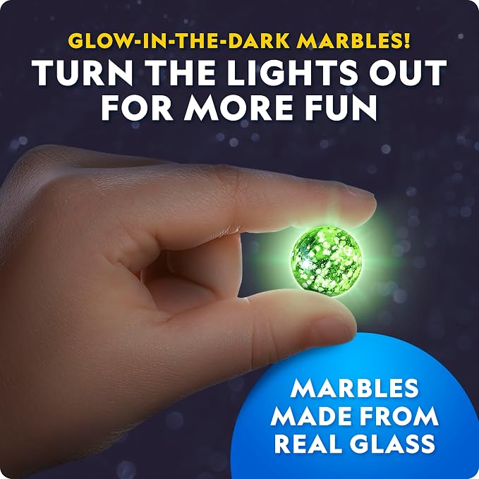 National Geographic Glow in the Dark Marble Run 25-Piece Expansion Pack | 5 Glow in the Dark Glass Marbles, 20 Construction Pieces, Marble Maze Expansion, Creative Building, STEM Physics Play