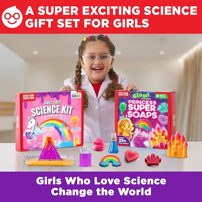 Doctor Jupiter Super Science Gift Set for Girls Ages 4+, Birthday Gift | Set of Girls' First Science Kit & Princess Super Soaps, 75+ Activities, Birthday Gift Ideas for Girls Ages 4,6,7,8, STEM Toy