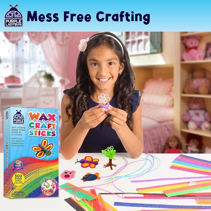 Wax Craft Sticks for Kids 300 PCS in 15 Colors, Mess-Free Sensory Craft | Reusable Bendable Wax Sticks, 6 in and 12 in Lengths, Non-Toxic, Screen-Free Road Trip and Airplane Travel Toy, Ages 4+