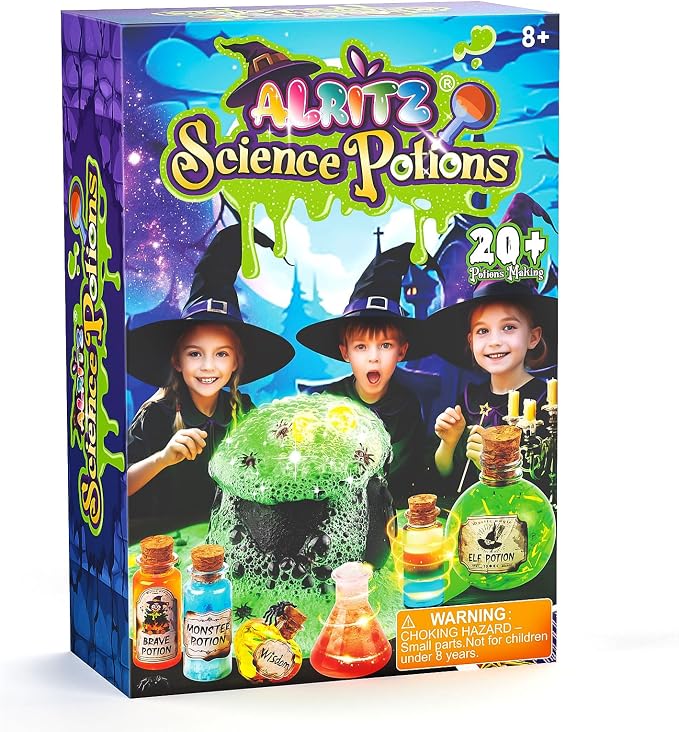 Alritz Science Potion Kits with Cauldron for Kids Ages 8+ | 23 magic mix bottles, witches cauldron, fun science experiment, party activity toy