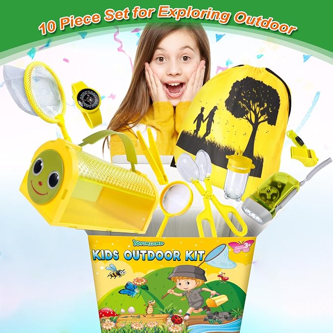 Bug Catcher Kit & Outdoor Explorer Kit for Kids, 10 Pcs Bug Catching Kit | with Toy Cage, Backpack, Flashlight, Outdoor Exploration Toys Gift for Boys Girls 3-12