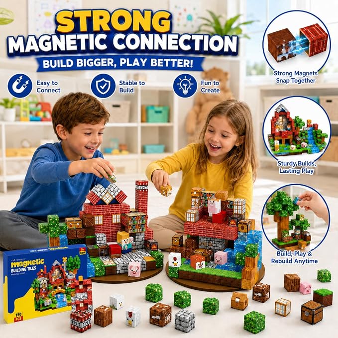 Magnetic Building Blocks 150PCS, 0.8in Stacking Cubes STEM Toy Kids Ages 3+ | Magnet Toys for Kids, Stacking Construction Magnets, School STEM Toys Birthday for Boys & Girls