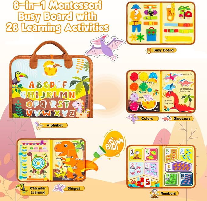 Busy Board Montessori Toys for 2 Year Old Boy Girl Birthday Gift Busy Book | Educational Learning Sensory Busy Book for Toddlers, Activity Books for Toddlers, Ages 2-4 Airplane Car Travel Toys