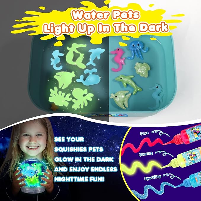 URMYWO Magic Water Elf Toy, Aqua Fairy Water Gel Kit, Squishies Water Pets | 12 Gels & 10 Molds, DIY Squishy Maker Set, Create Your Own Squishies Sensory Toys Crafts, Summer Gifts for Boys Girls