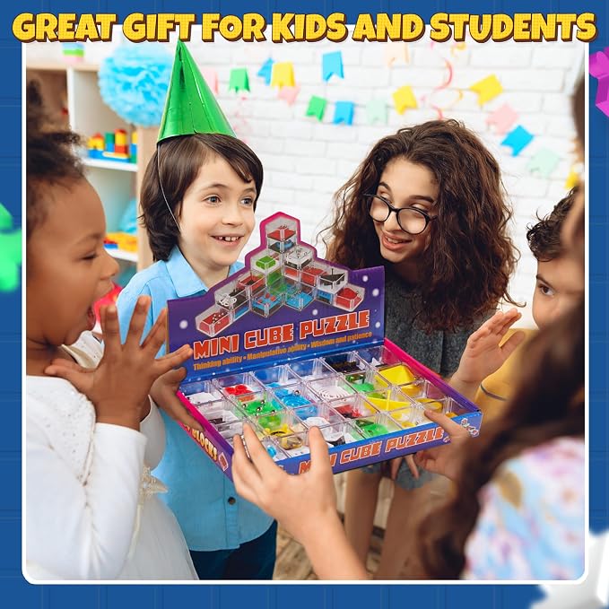 Mini Cube Puzzle Games (24-Pack) 3D Brain Teaser Maze Ball Party Favors | 1.5-In IQ Balance Puzzle Boxes for Kids, Teens & Adults, Mini Games, Goodie Bags, Stocking Stuffers & Carnival Prizes