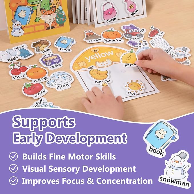 Color Sorting Montessori Busy Book for Toddlers Ages 3+, Educational Preschool Learning & Activity Books for Kids 3-5, Autism Sensory Fine Motor Skills Quiet Supplies with Matching Games