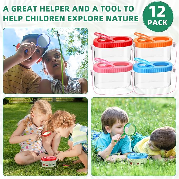 Halloscume 12 Pcs Insect Bug Viewer for Kids Explorer Outdoor Set Bug Catcher Containers for Insects Magnifying Insect Box Observation Kit for Science Nature Exploration Collecting
