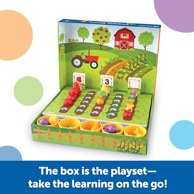 Learning Resources Veggie Farm Sorting Set - 46 Pieces, Ages 3+ Toddler Learning Toys, Preschool Toys for Color Sorting, Food Sorting Game
