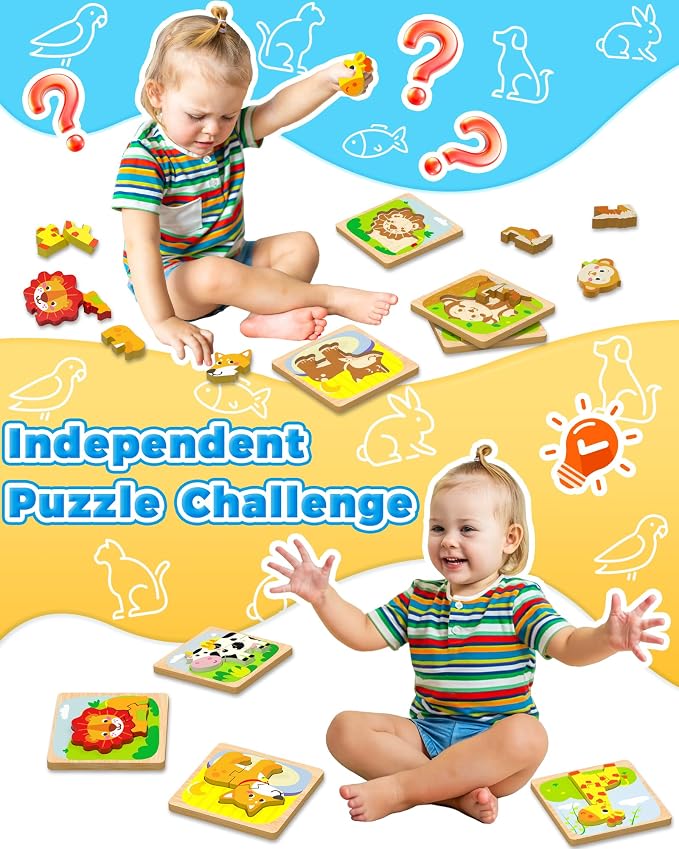 Benresive Wooden Toddler Puzzles, Montessori Toddler Toys for 1 2 Year Old | 8 Pcs Puzzles, 1 2 3 Year Old Girl Boy Great Gifts, Learning Educational Preschool Bolck Toys for 1 2 3 Year Old
