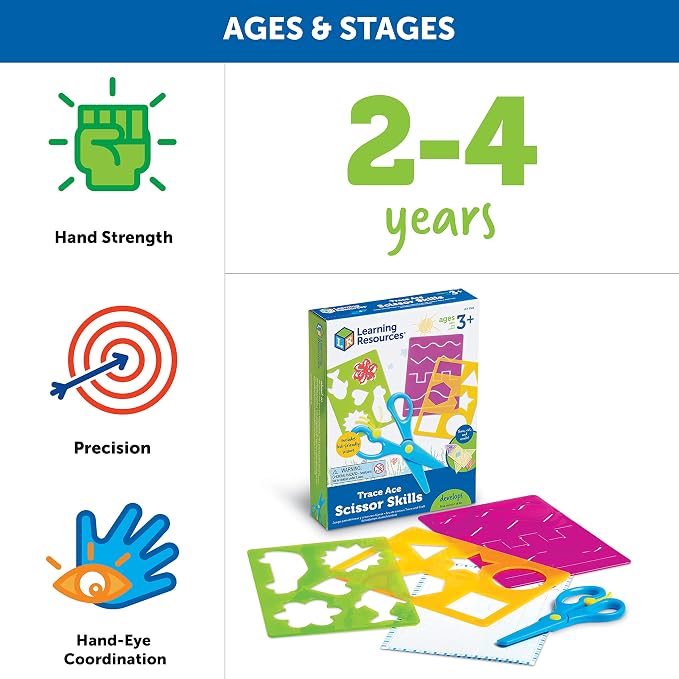 Learning Resources Trace Ace Scissor Skills Set - Develop Scissor Skills, Toddler Scissors, Preschool Learning Activities for Boys and Girls Ages 3+