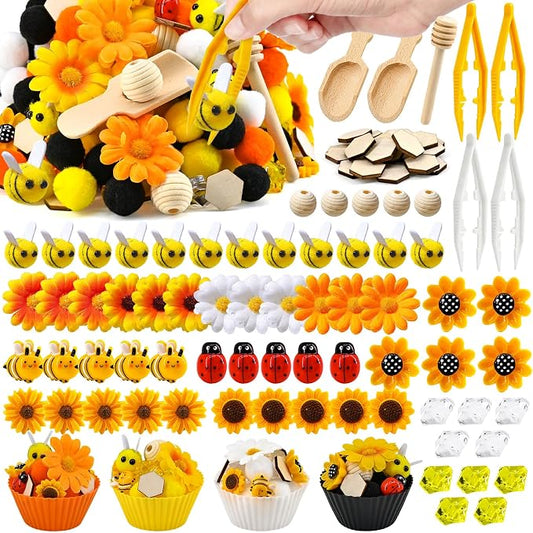 207 Pcs Sunflower Sensory Bin Items Summer Counting Sorting Sensory Bin Filler Fine Motor Sunflower Bee Counts for Summer Counting Sorting