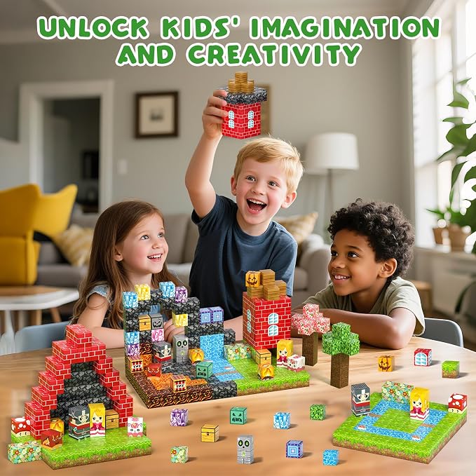 Axirata 208 PCS Magn-etic Building Blocks Set STEM Toys for Kids Ages 3+ | Magn-etic Building Cubes, Toddler Creative Construction Sensory Toy, Mag-net Tiles, Birthday Gift for Boy Girl Age 3-5-8-12+
