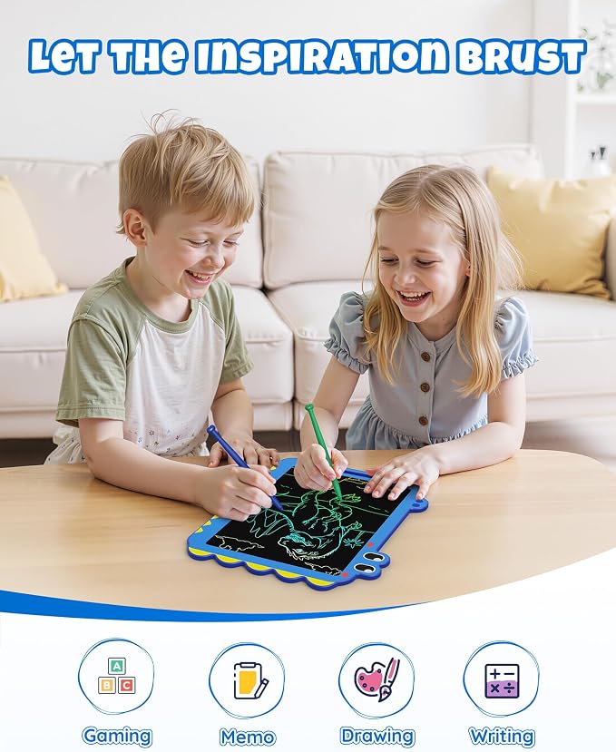 12 Inch LCD Doodle Board Tablet Toy - Green Dinosaur Drawing Pad for Kids 3-6 Years Old - Christmas and Birthday Gifts Blue