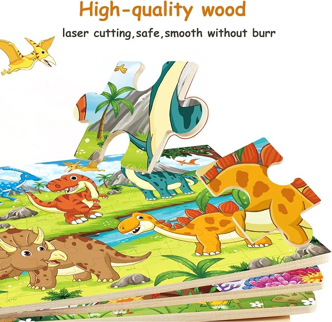 Puzzles for Kids Ages 4-8, Wooden Jigsaw Puzzles 48 & 60 Pieces, 6 Pack | Colorful Toddler Puzzle Set, Educational Learning Toys, Birthday Gifts for Boys Girls
