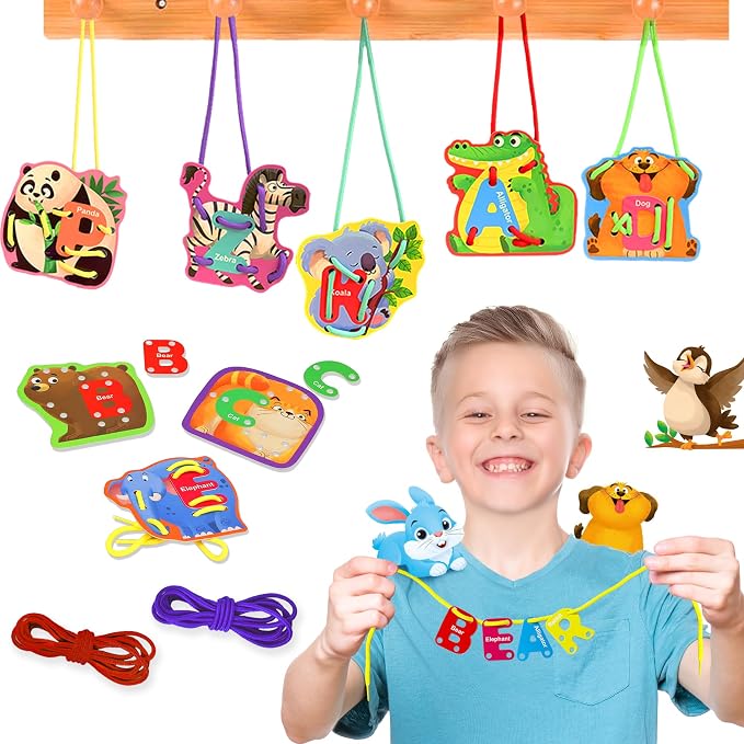 26 Pairs Animals Lacing Cards| Alphabet Sewing Cards Kits for Toddlers | Preschool Learning, Developing Fine Motor Skills, Classroom Supplies