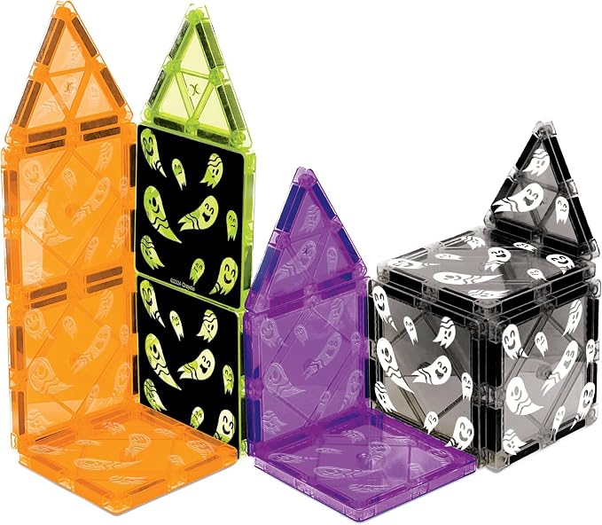 CreateOn Crayola Magnetic Tiles, Building Set for Kids, Halloween Toy for Kids, Travel Toys, Classroom Sensory Blocks, STEM & Montessori for Boys & Girls Ages 3+, 14-Piece Set (Halloween)