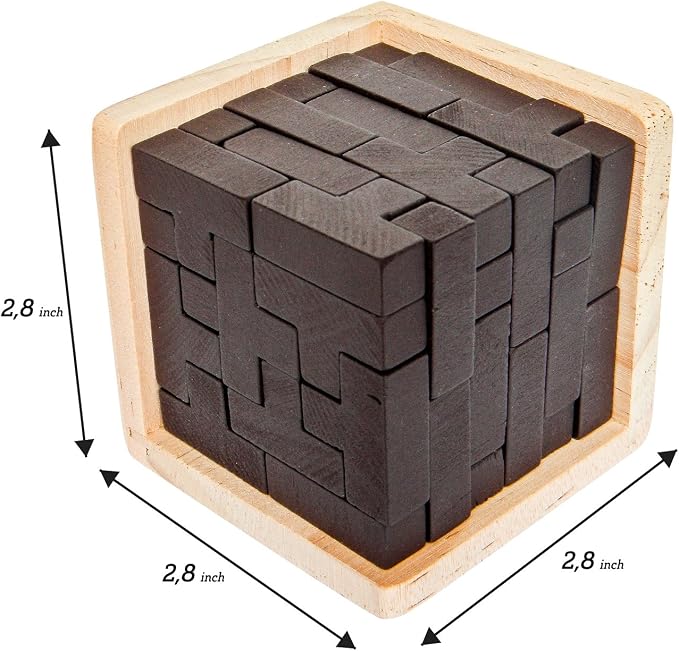 Original 3D Wooden Brain Teaser Puzzle - 3D Puzzle for Kids 6+ & Adults, Desk Toy Delight, Challenging Game & Wooden Puzzle for Adult Brain Boost (Brown)