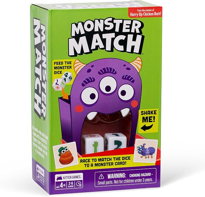 Exploding Kittens Monster Match, 2-6 Players, Ages 4+ Kids Matching Game | Roll dice, match monsters, and spot the right cards in this quick kids game that builds counting and pattern skills.
