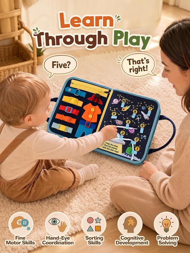 GONINO Busy Book Montessori Toys for Boys, Dinosaur Felt Busy Board | Quiet Activity Book, Preschool Learning Sensory Toys, Fine Motor Skills, Travel Toy for Airplane Car, Boys Birthday Gifts 3+