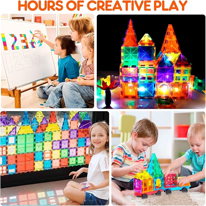 Kids Magnet Toys Magnetic Tiles, 148PCS 3D Magnetic Building Blocks STEM Learning Toys Magnetic Toys for 3 4 5 6 7 Years Old Boys Girls Gifts with 2 Cars