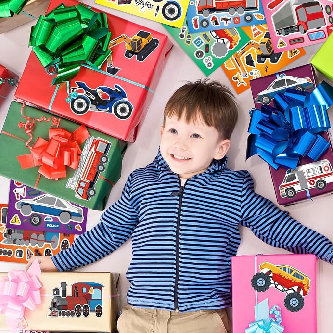 24 Sheets Make a Face Vehicle Stickers for Kids Boys Party Favors | Make Your Own Vehicle Stickers Birthday Decorations Supplies, Toddlers Crafts Activities Gifts Goodie Bags Stuffers