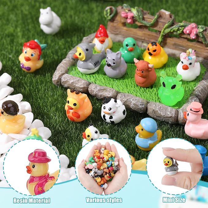 50 Pack Multicolor Mini Resin Ducks, Novelty Holiday Ducks | Tiny Ducks to Hide Prank, Little Ducks Party Favor for Birthday, Easter, Thanksgiving, Halloween, Christmas (50 Styles)