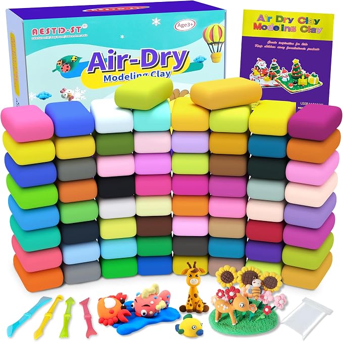 Aestd-ST Air Dry Clay 66 Colors, Modeling Clay for Kids, DIY Magic Clay | Molding Clay Kit, 4 Sculpting Tools, Resealable bags, Non-Sticky Soft, Super Light, Arts & Crafts Gift for Boys Girls Kids