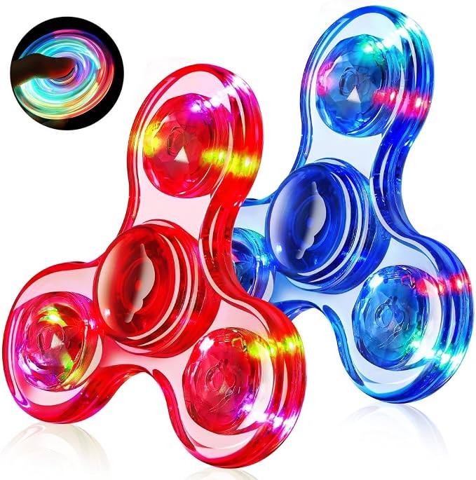 Fidget Spinner 2 Pack, Light up Sensory Fidget Toys Adults Kids Autism ADHD | Kids Travel Toys Anxiety Stress Relief Teen Boy Gifts, Classroom Prizes Glow Birthday Party Graduation Gift Stocking Stuffers