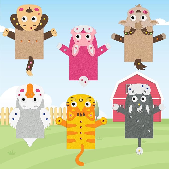 WATINC Hand Puppet Making Kit, Felt Sock Puppet Toys for Kids (Farm B) | 6 Styles, Make Your Own Storytelling & Role Play Crafts, Creative Group Activity, Party Favors & Gifts for Kids Ages 4-8