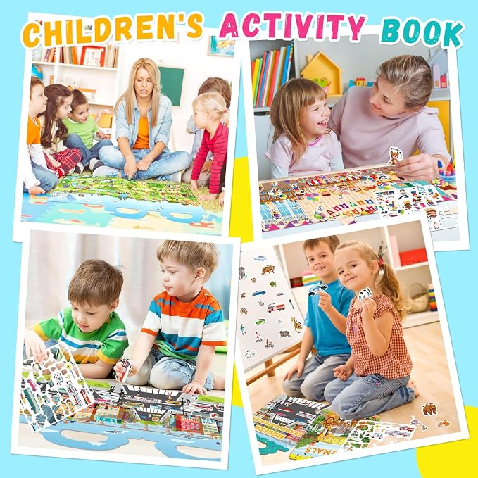 3 Sets Reusable Sticker Books for Toddlers 3-6 Years, Large Jelly Sticker Activity Books for Kids, Travel Toys for Toddlers Ages 3+ Girls & Boys