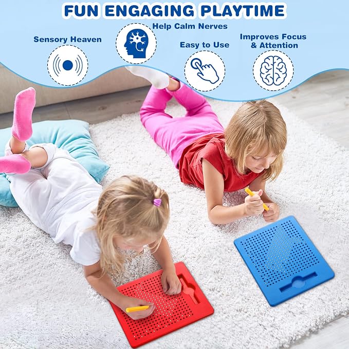 Yexiya 3 Pcs Magnetic Drawing Board for Kids, Toddler Travel Drawing Kit Magnet Sketch Thread Board with Stylus Pen and Beads Toy for Child Quiet Time Activities (7 x 8.5 Inches,Multicolor)