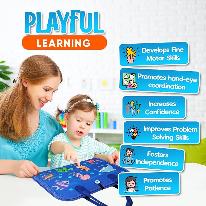 Montessori Busy Book for Toddlers 1-4 Years – Felt Quiet Book & Busy Board with 8 Pages, 21-in-1 Activities – Alphabet, Numbers, Colors, Shapes, Animals – Travel Toy for Boys & Girls