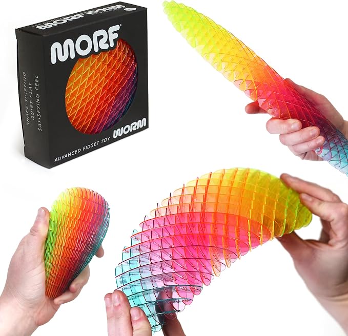 Morf Worm 3D Sensory Fidget Toy, Rainbow, Large | Quiet Fidget Toy: Sensory Figgy toy for focus and stress relief; satisfying tactile play for classrooms, desks, and travel